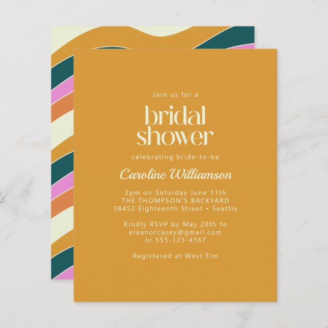Budget Retro Pink Yellow Wavy Lines Bridal Shower (Front/Back)