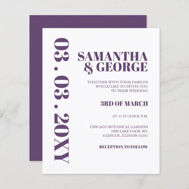 Budget Retro Purple Wedding Invitation (Front/Back)