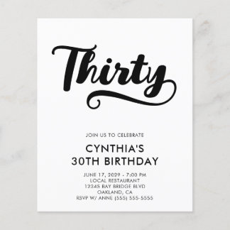 Budget Retro Swash Bold Script 30th Birthday Flyer