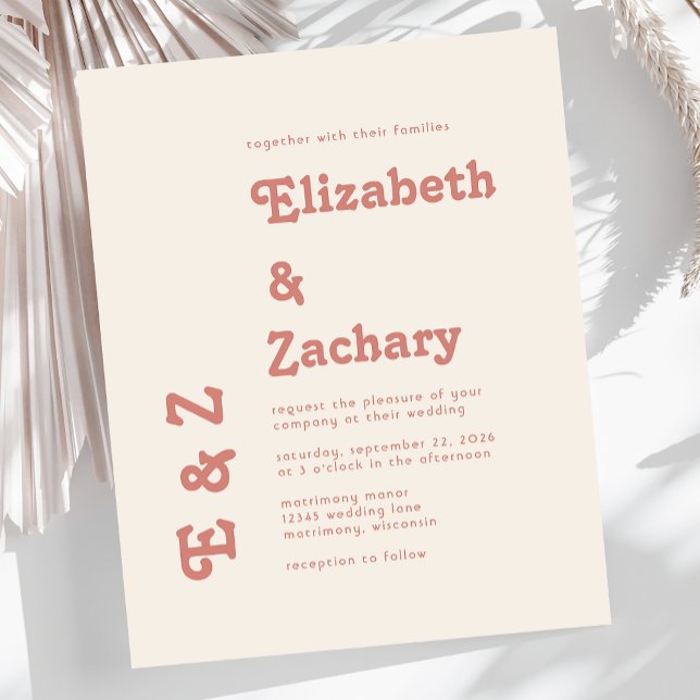 Budget Retro Terracotta Typography Wedding Invite (Creator Uploaded)
