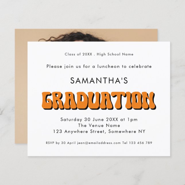 Budget Retro Vintage Orange Photo Graduation Party (Front/Back)