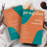 Budget retro wedding program template<br><div class="desc">Abstract shapes retro vintage 70s style unique budget affordable groovy wedding program template with bold typography in a trendy modern teal,  beige tan,  and rusty orange boho chic spring summer autumn fall color palette.         Please note that all the colors are changeable.              Suitable for casual informal stylish contemporary weddings.</div>
