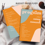 Budget retro wedding program template flyer<br><div class="desc">Abstract shapes retro vintage 70s style unique cheap budget affordable groovy wedding program template FLYER (advertising type of paper) with bold typography in a trendy modern pastel dusty blue, pink and orange chic spring summer color palette. Please note that all the colors are changeable. Suitable for casual informal stylish contemporary...</div>