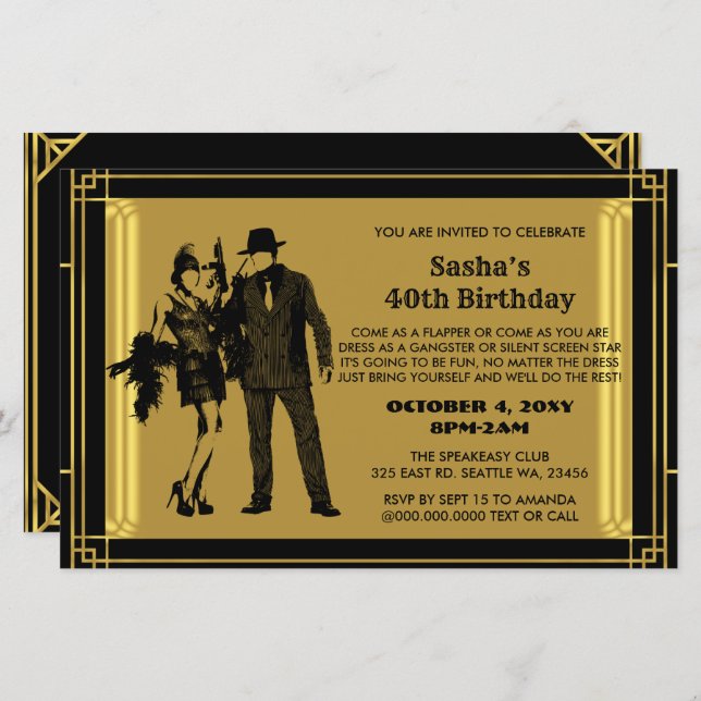 Budget Roaring 20 Flapper Girl Gangster Invitation (Front/Back)