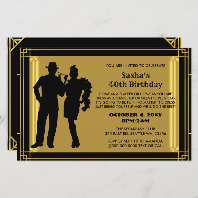 Budget Roaring 20 Flapper Girl Gangster Invitation (Front/Back)