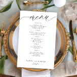 Budget romantic black and white wedding menu<br><div class="desc">Simple black and white trendy minimalist calligraphy script custom text template BUDGET affordable wedding menu card.</div>