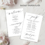 Budget romantic black and white wedding program flyer<br><div class="desc">Modern simple minimalist black script trendy clean white ceremony and party cheap BUDGET wedding program paper flyer template featuring chic trendy romantic elegant calligraphy. Easy to personalise with your custom text on both sides! PLEASE READ THIS BEFORE PURCHASING! This is a cheap budget program printed on a PAPER FLYER (advertising...</div>