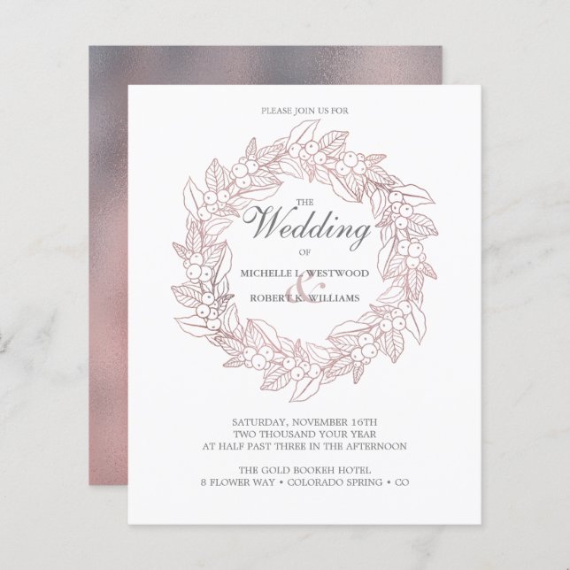 BUDGET Romantic Elegant Rose Gold Wreath Wedding (Front/Back)