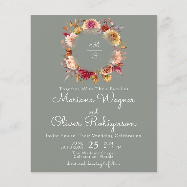 Budget Romantic Fall Floral Sage Green Wedding (Front)