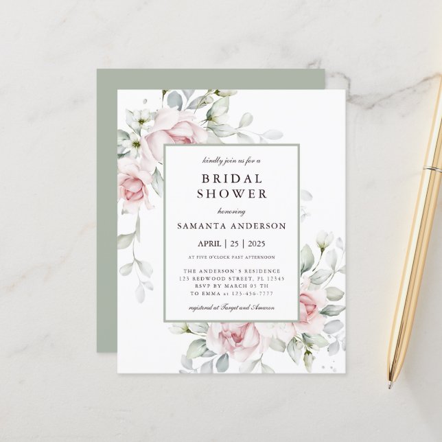 Budget Romantic | Floral Bridal Shower Flyer (Front/Back In Situ)