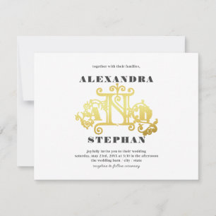 Budget Romantic Flourish Calligraphy Wedding Gold Invitation