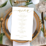 Budget romantic gold typography wedding menu<br><div class="desc">Simple white trendy minimalist calligraphy script custom text template BUDGET affordable wedding menu card.</div>