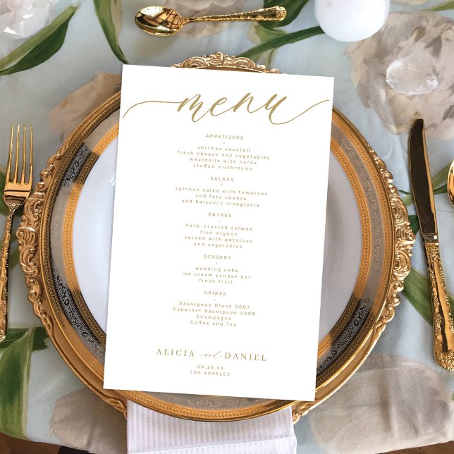 Budget romantic gold typography wedding menu (Creator Uploaded)