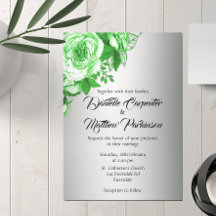Budget Romantic Green Roses Wedding Invitation