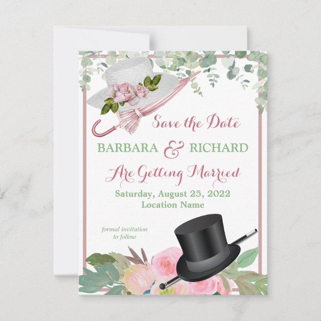 BUDGET Romantic Pink Rose Floral Wedding Save Date Announcement (Front)