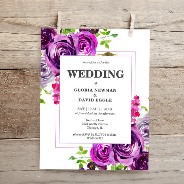 Budget Romantic Purple Floral Wedding Invitation (Creator Uploaded)