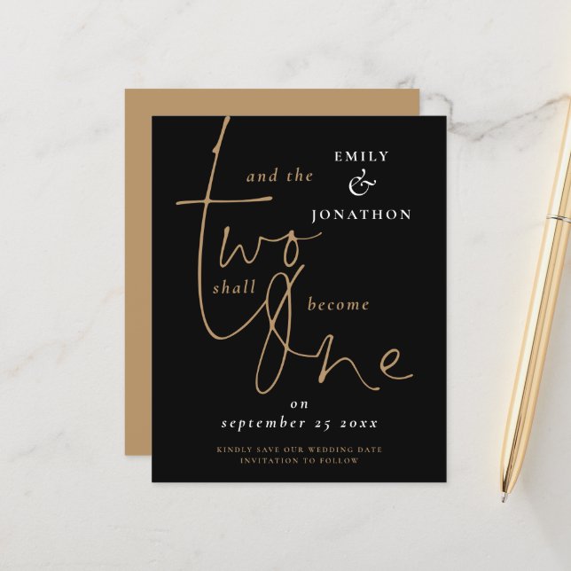 Budget Romantic Quote Black Gold Wedding Save Date (Front/Back In Situ)