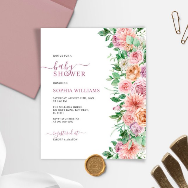 Budget Romantic Rose Flower Baby Shower Invitation (Creator Uploaded)