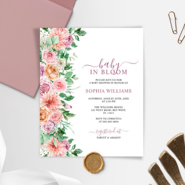 Budget Romantic Rose Flower Baby Shower Invitation (Creator Uploaded)