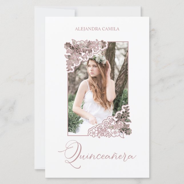 Budget Romantic Rose Gold Floral Frame Photo XV (Front)