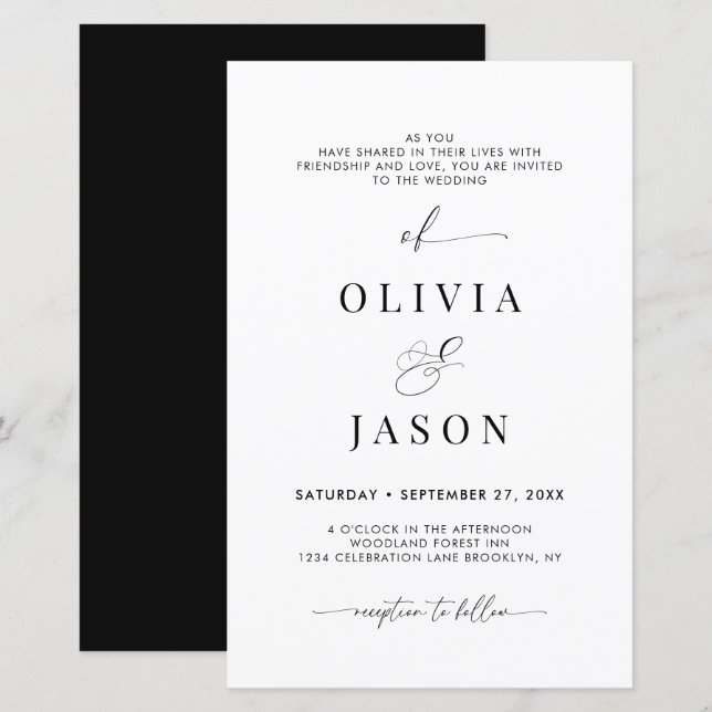 BUDGET Romantic Script Black and White Wedding (Front/Back)
