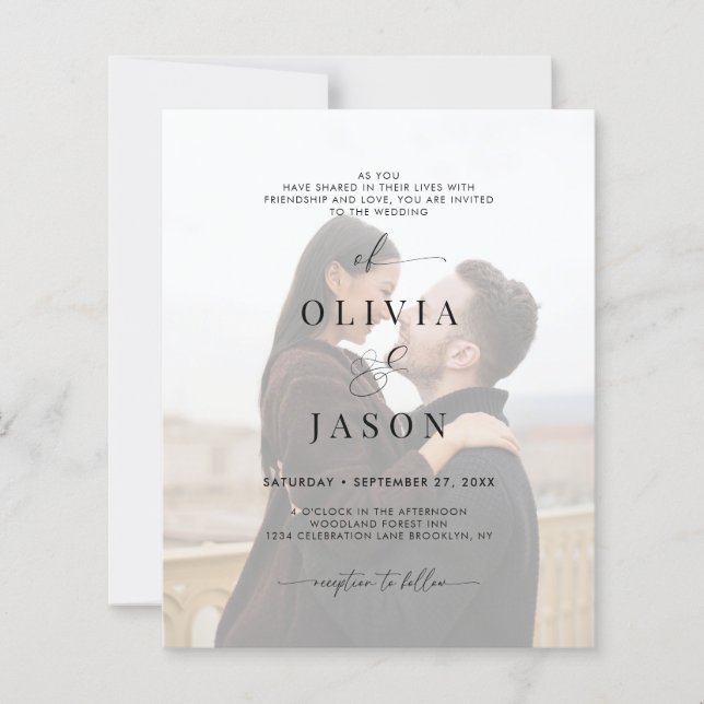 BUDGET Romantic Script Black White 2 Photo Wedding (Front)