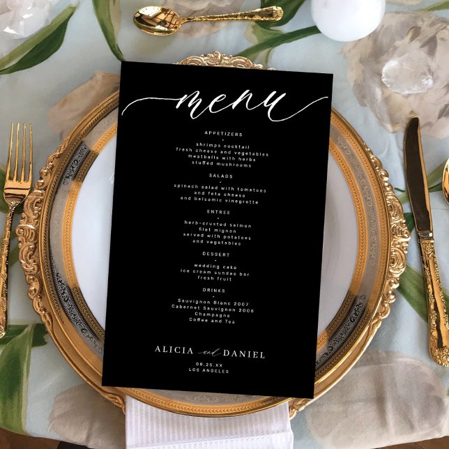 Budget romantic white and black wedding menu (Creator Uploaded)