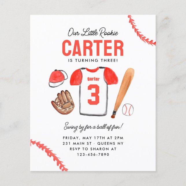 Budget Rookie of the Year Baseball Shirt Birthday (Front)