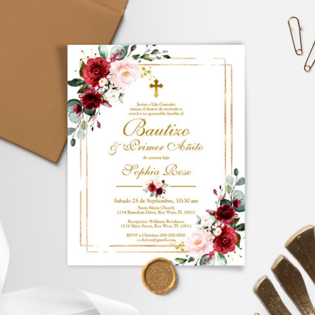 Budget Rosas para Bautizo & Primer Añito Invite (Creator Uploaded)