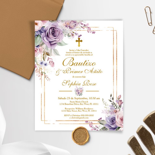 Budget Rosas para Bautizo & Primer Añito Invite (Creator Uploaded)