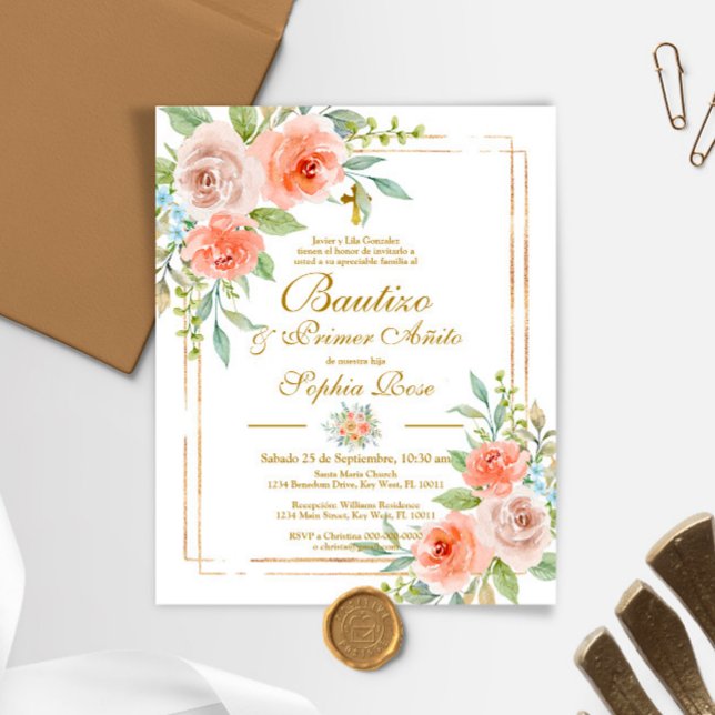 Budget Rosas para Bautizo & Primer Añito Invite (Creator Uploaded)