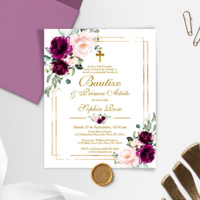 Budget Rosas para Bautizo & Primer Añito Invite (Creator Uploaded)