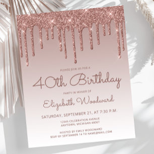 Budget Rose Gold 40th Birthday Party Invitation