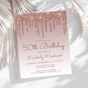 Budget Rose Gold 50th Birthday Party Invitation
