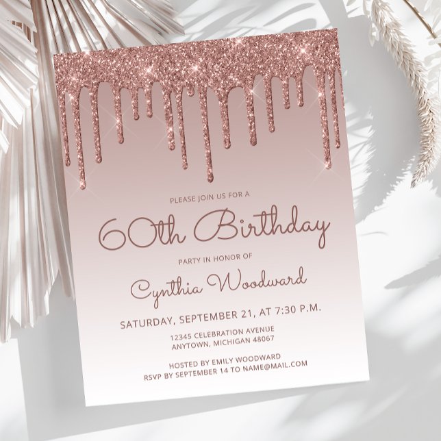 Budget Rose Gold 60th Birthday Party Invitation (Creator Uploaded)