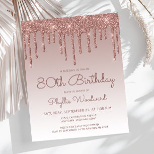 Budget Rose Gold 80th Birthday Party Invitation