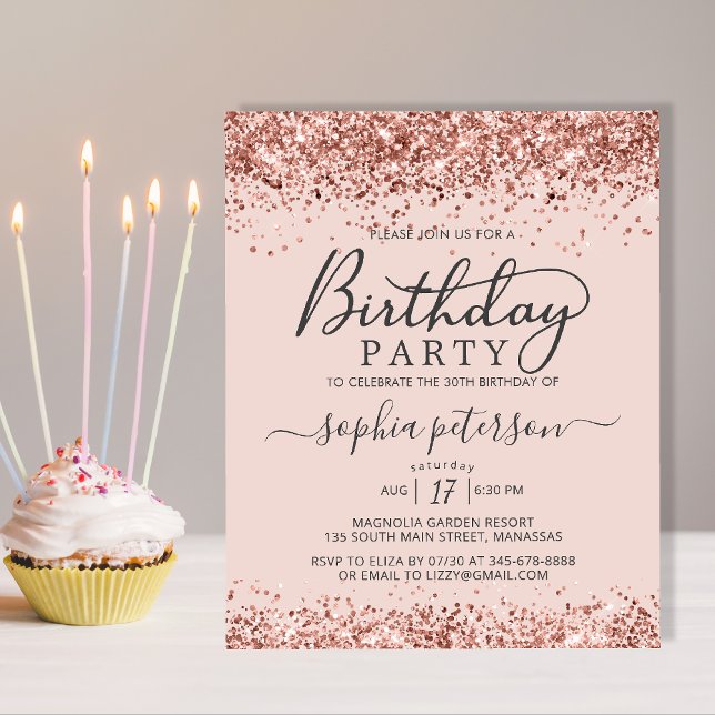 Budget Rose Gold Any Age Blush Birthday Invitation (Creator Uploaded)