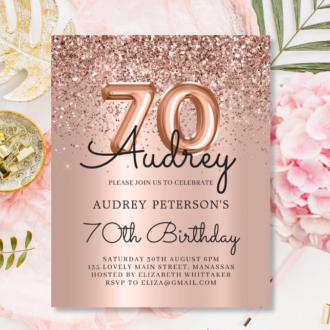Budget Rose Gold Balloon 70th Birthday Invitation (Creator Uploaded)