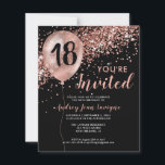 Budget Rose Gold Balloon Black 18th Birthday<br><div class="desc">Modern Elegant Glam Black Pink Rose Gold Glitter Sparkle Balloon Any Age Adult Birthday Invitation</div>
