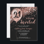 Budget Rose Gold Balloon Black 21st Birthday<br><div class="desc">Modern Elegant Glam Black Pink Rose Gold Glitter Sparkle Balloon Any Age Adult Birthday Invitation</div>
