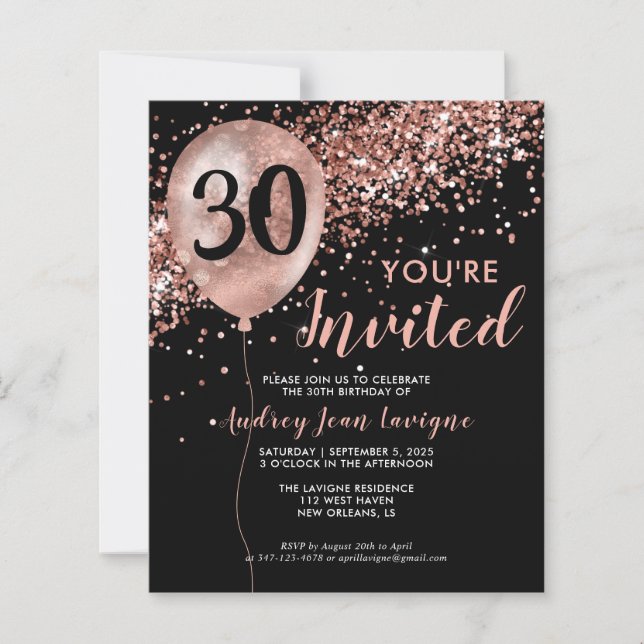 Budget Rose Gold Balloon Black 30th Birthday (Front)