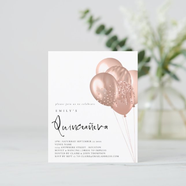 Budget Rose Gold Balloon QR Code Quinceañera Party (Standing Front)