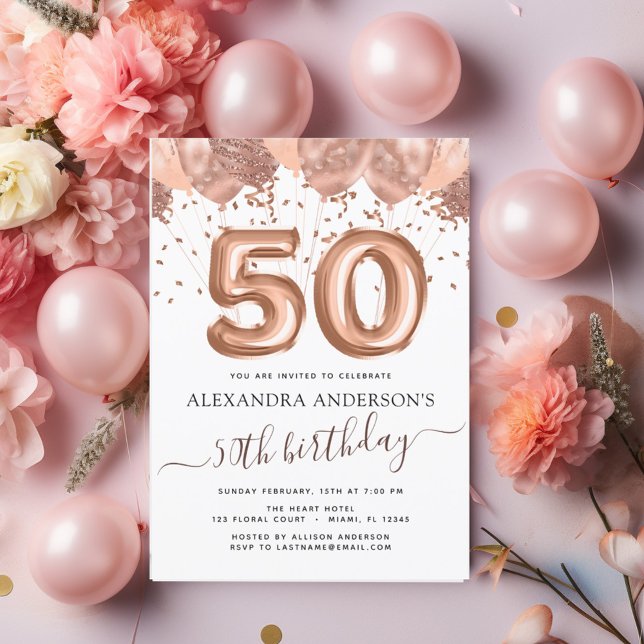 Budget Rose Gold Balloons 50th Birthday Party Flyer (Creator Uploaded)