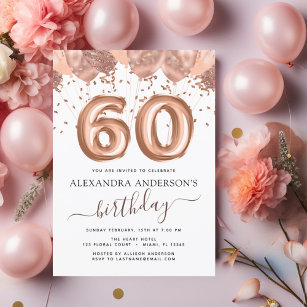 Budget Rose Gold Balloons 60th Birthday Invitation