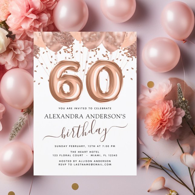 Budget Rose Gold Balloons 60th Birthday Invitation (Creator Uploaded)