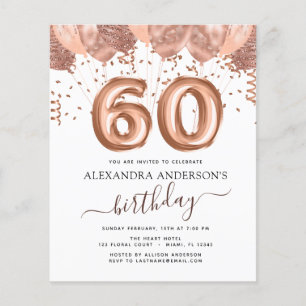 Budget Rose Gold Balloons 60th Birthday Party Flyer