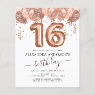 Budget Rose Gold Balloons Sweet 16 Birthday Flyer