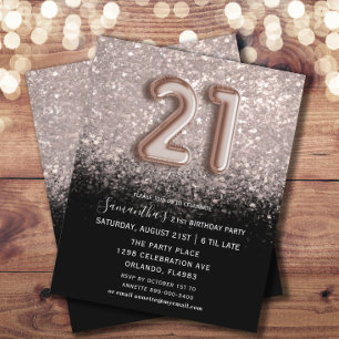 Budget Rose Gold & Black 21st Birthday Invitation