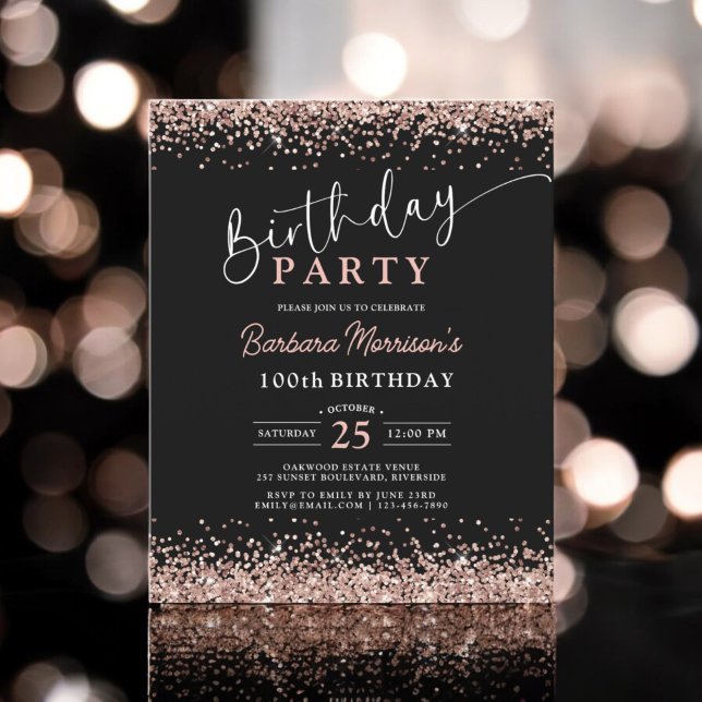 Budget Rose Gold Black Any Age 100th Birthday Flyer (Creator Uploaded)