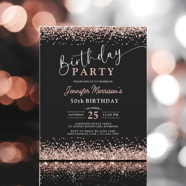 Budget Rose Gold Black Any Age 50th Birthday Flyer (Creator Uploaded)